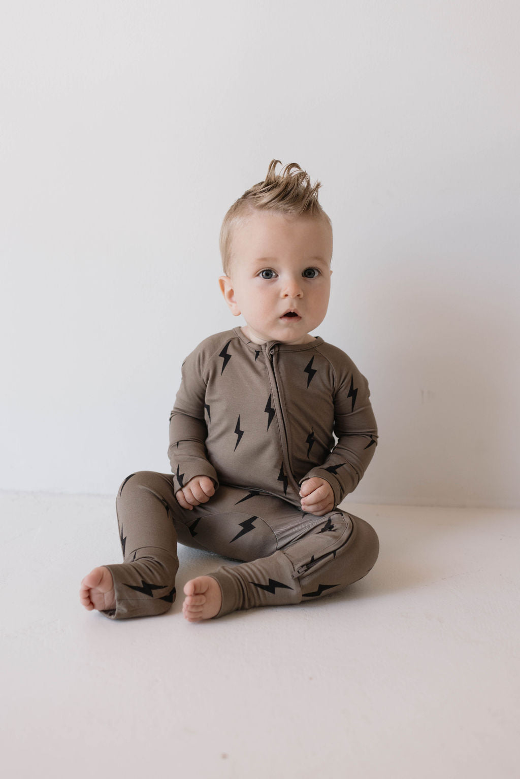 Bamboo Zip Pajamas | Brown & Black Lightning Bolt