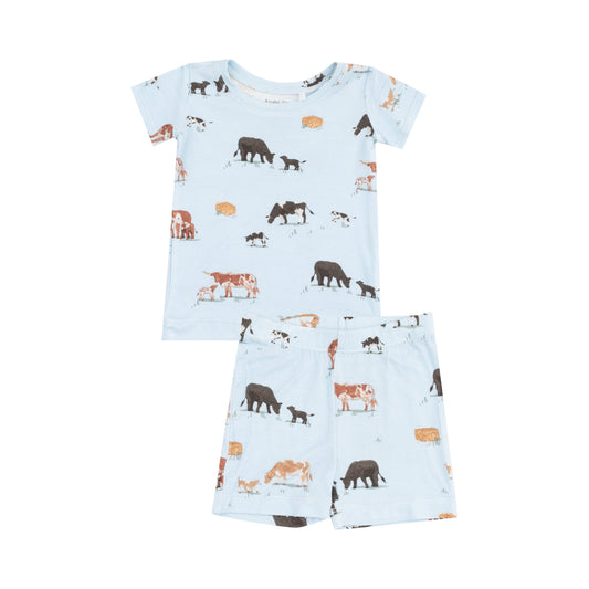 Loungewear Short Set - Cow Families Blue