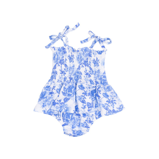 Smocked Bubble with Skirt - Roses In Blue