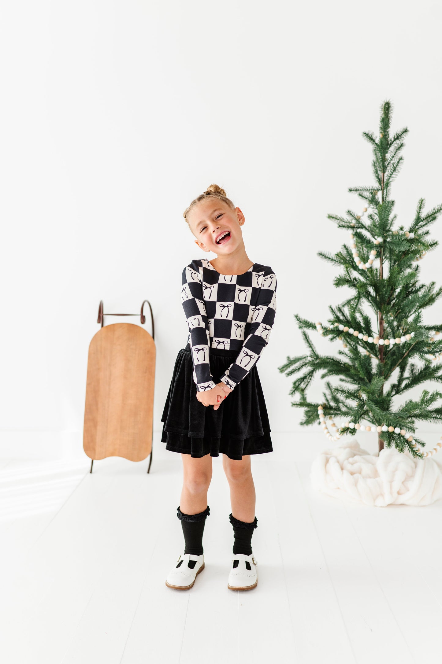 Checkered Bow | CROPPED Bow Back Long Sleeve Top