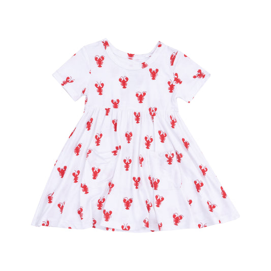 Short Sleeve Twirly Dress - Lobster Bamboo
