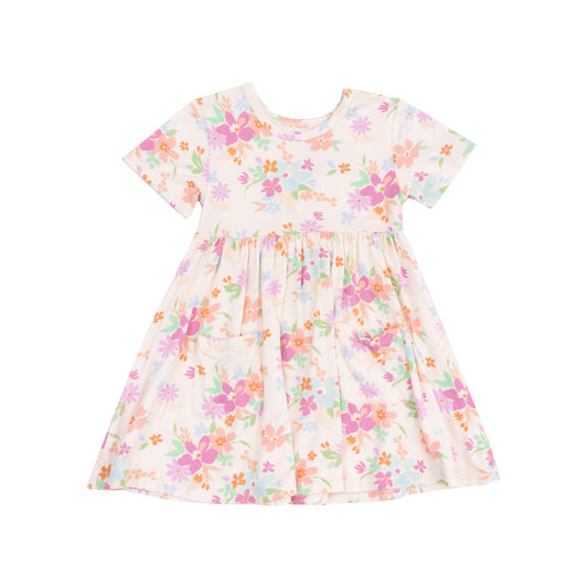 Short Sleeve Twirly Dress - Pick A Posy