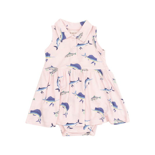 Polo Collar Bodysuit Dress - Deep Sea Fishing Pink