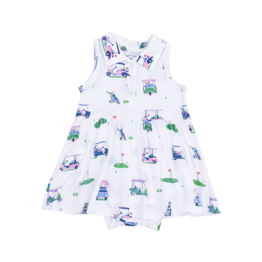 Polo Collar Bodysuit Dress - Vintage Golf Carts Pink