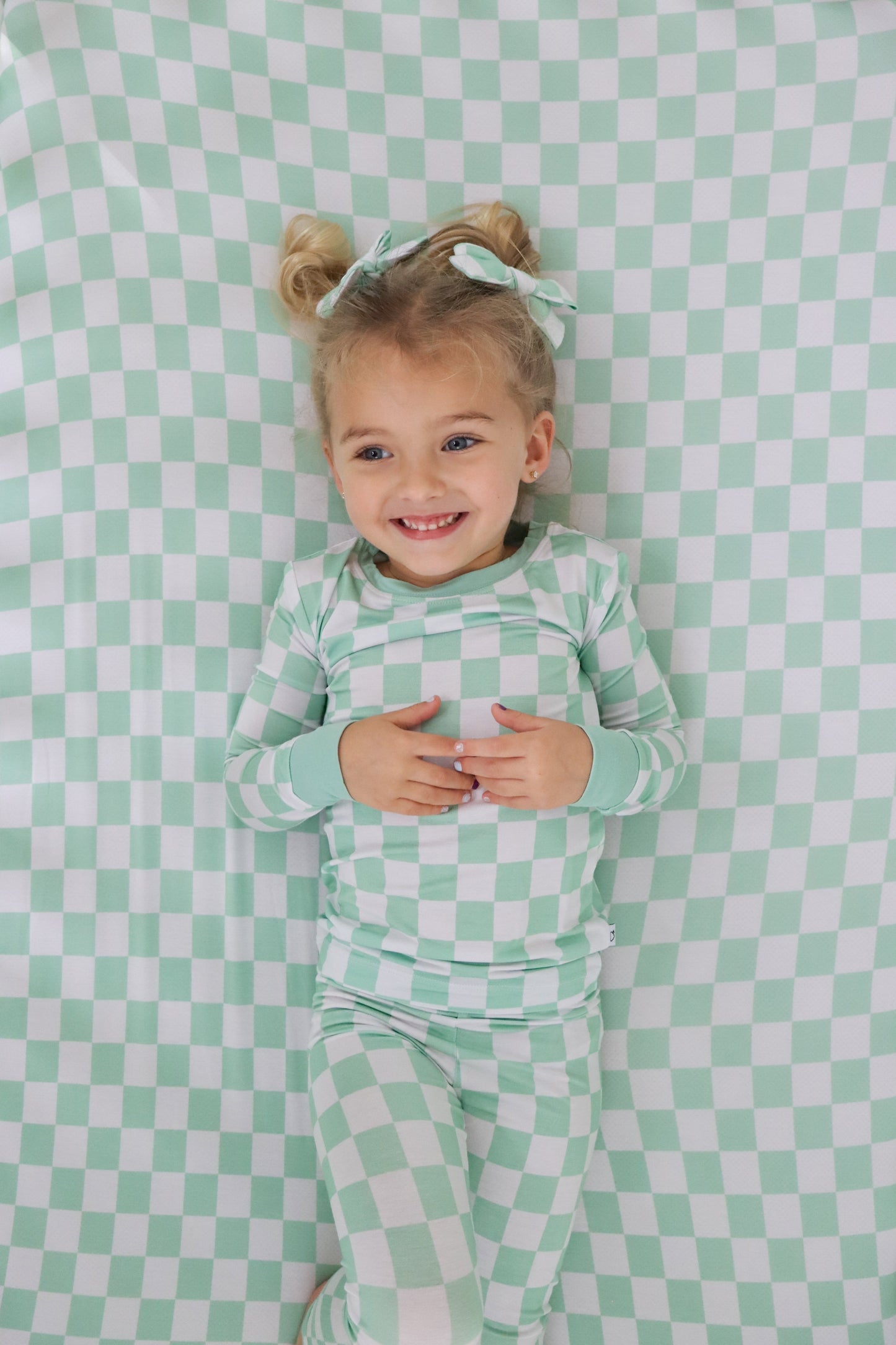MINT CHECKERS DREAM BOW HAIR CLIPS
