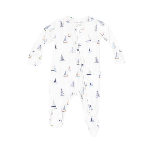2 Way Zipper Footie - Sailboats Blue