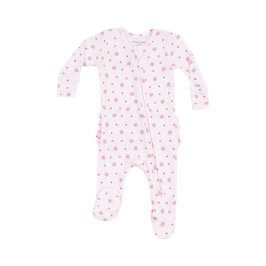 2 Way Zipper Ruffle Back Footie - Strawberry Swiss Dot