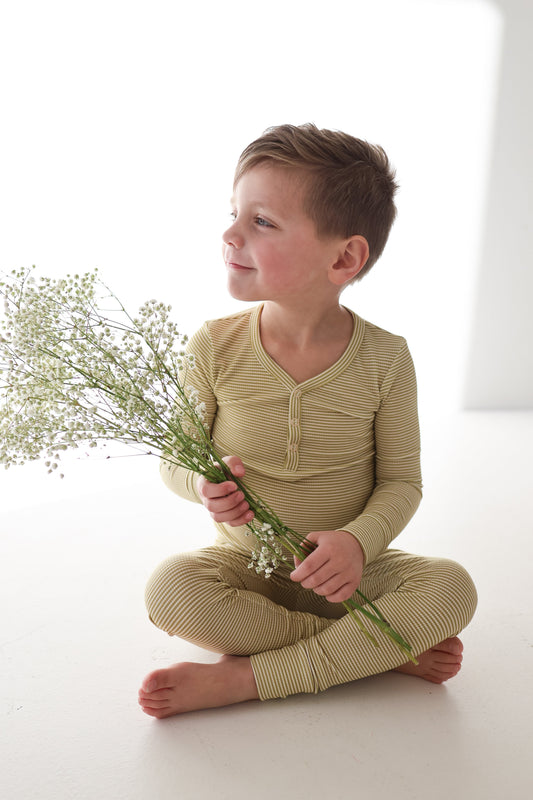 Bamboo Two Piece Pajamas | Willow Stripe Ribbed