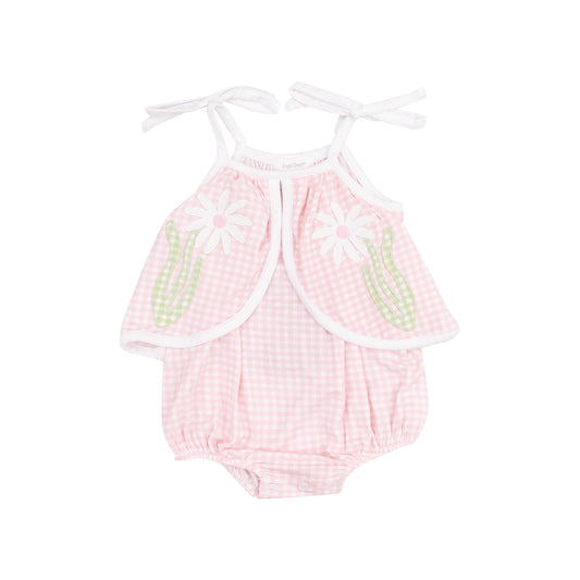 Swing Front Sunsuit with Applique - Mini Gingham Pink