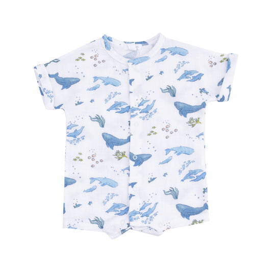Dolman Henley Shortall - Watercolor Blue Whales