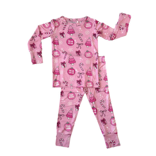 PINK CHRISTMAS TWO PIECE BAMBOO JAMMIES