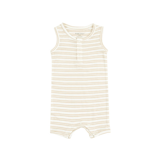 Sleeveless Shortie Romper - Stripe Oxford Tan