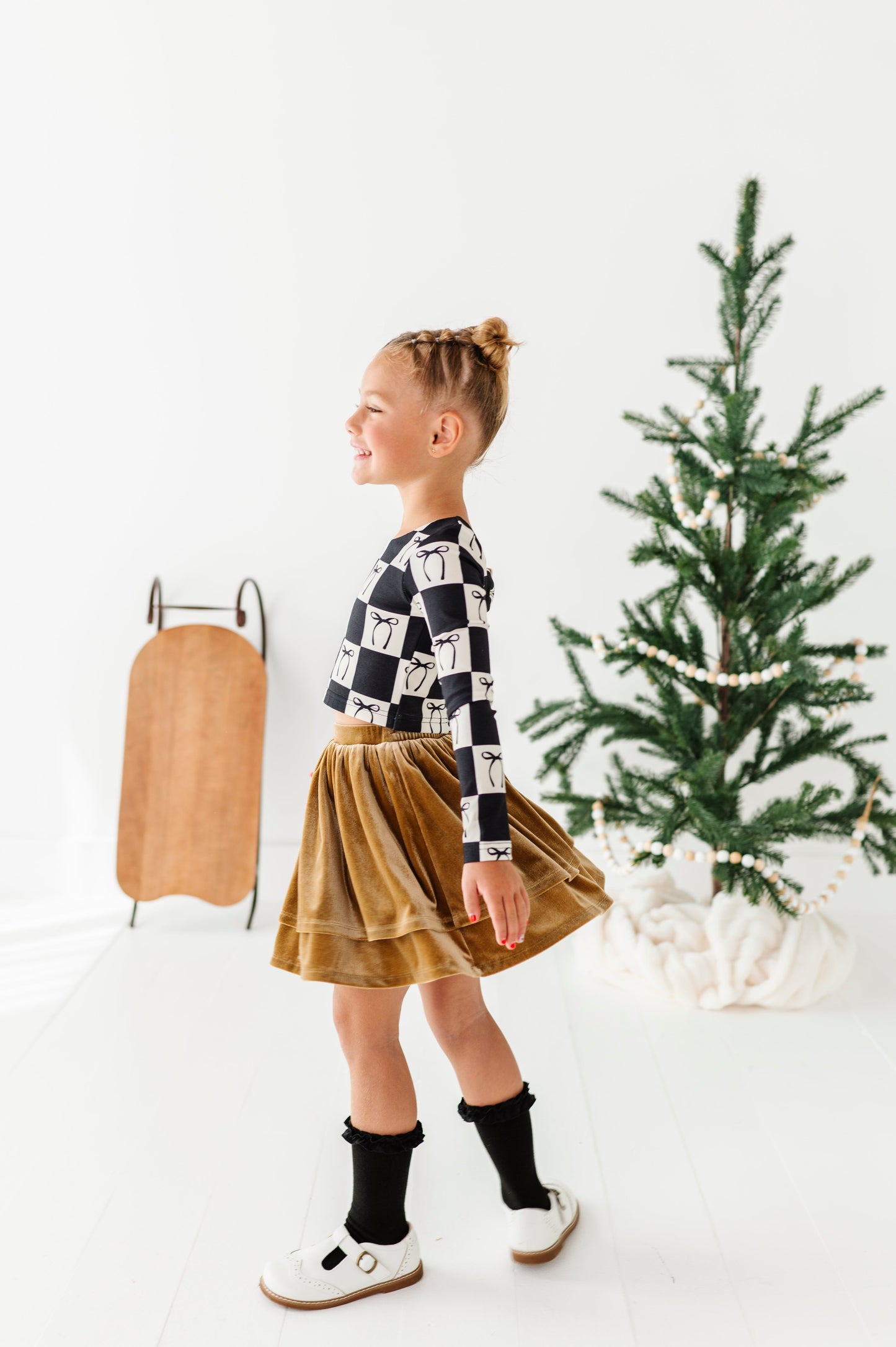 Checkered Bow | CROPPED Bow Back Long Sleeve Top