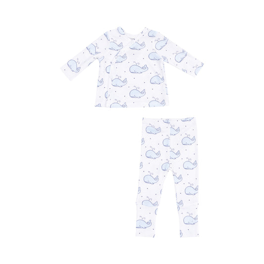 Take Me Home Set with Roll Over Cuff Pant - Bubbly Whale Blue