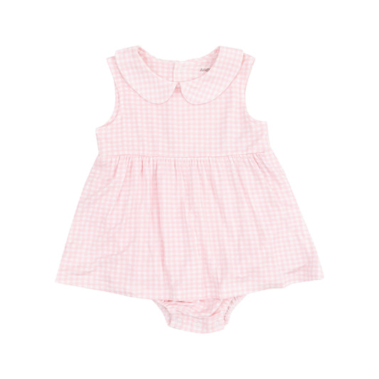 Peter Pan Collar Bubble with Skirt - Mini Gingham Pink
