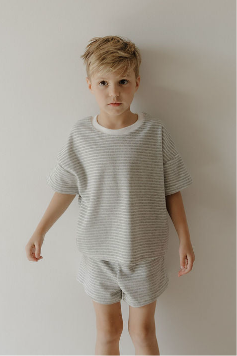 Child Terry Short Set | Grey Stripe