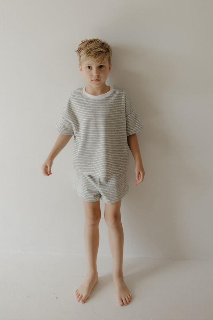 Child Terry Short Set | Grey Stripe