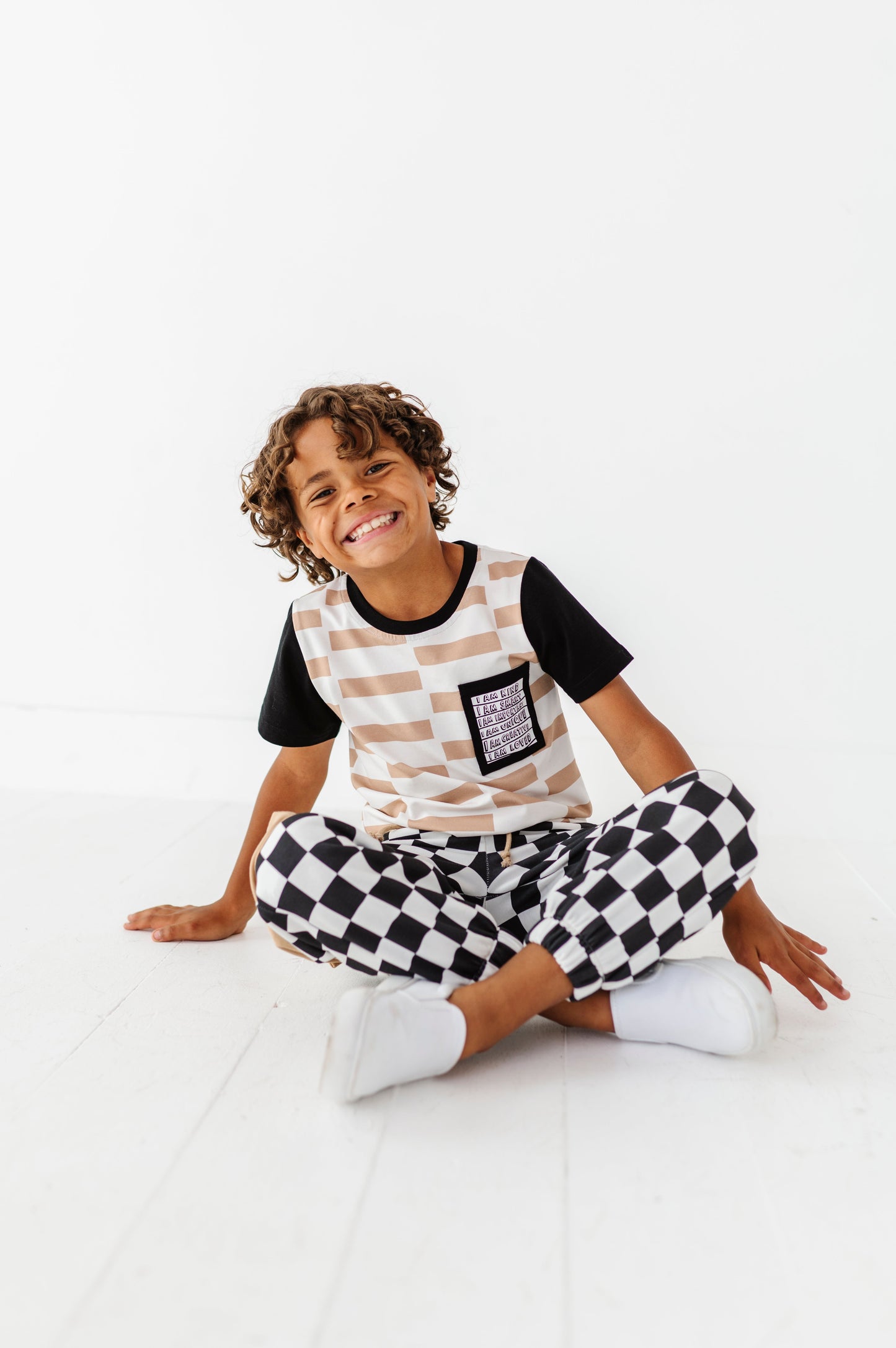 Chunky Tan Check Boys Affirmation Pocket Tee