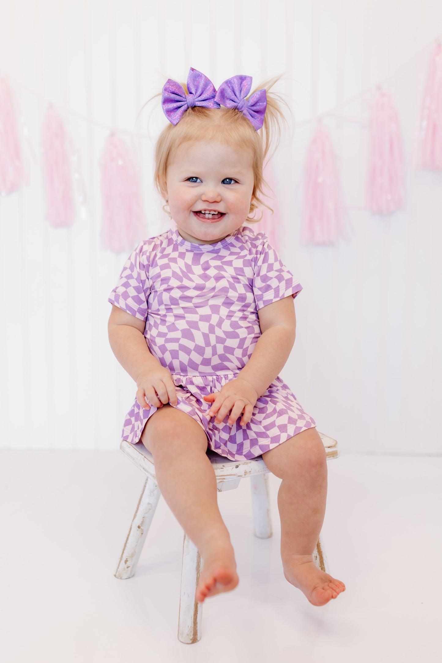 PLUM WAVY CHECKERS DREAM BODYSUIT DRESS