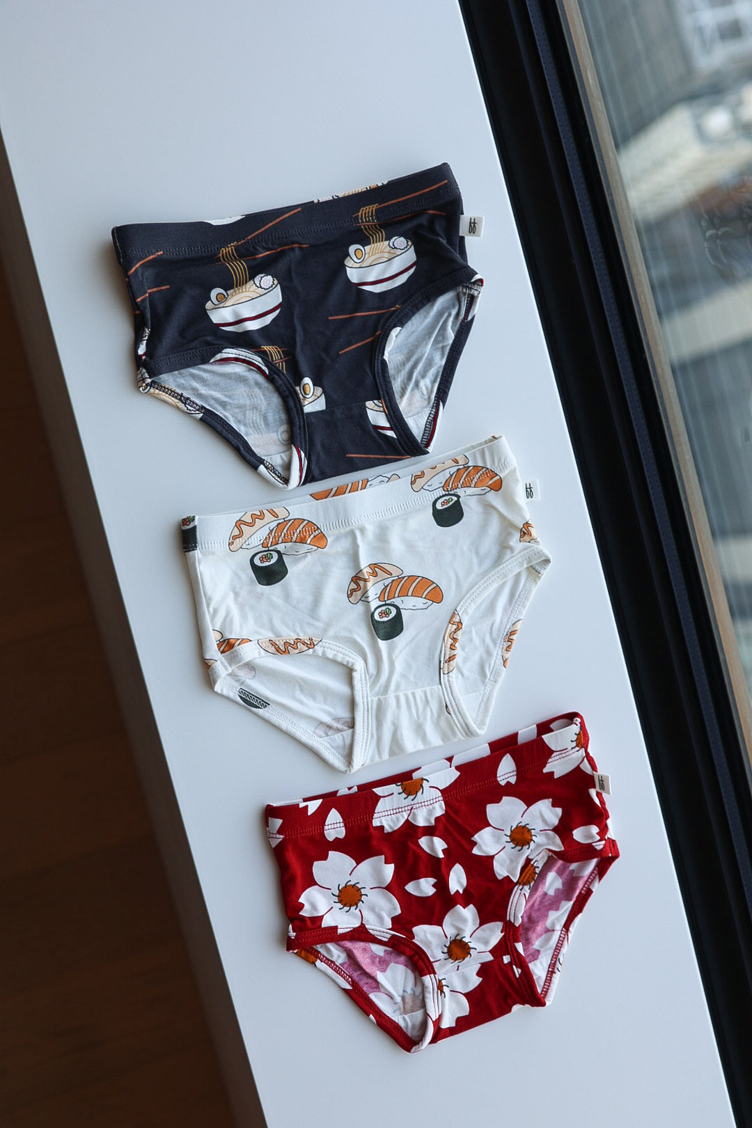Girl's Bamboo Briefs (3 Pack) | Cherry Blossoms, Ramen & Sushi