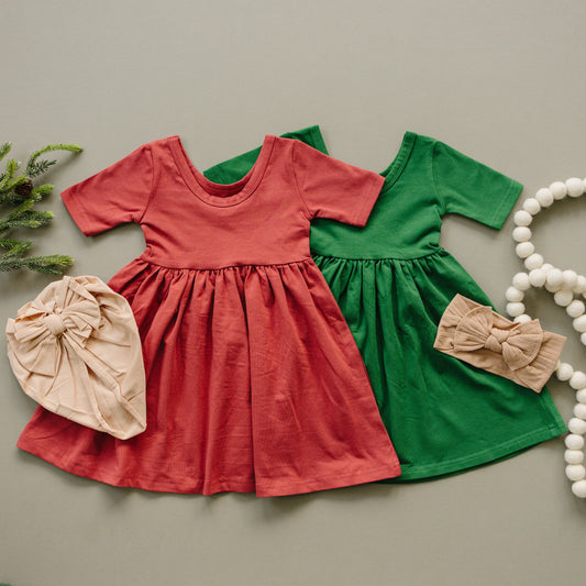 Organic Cotton Twirl Dress - Red or Green