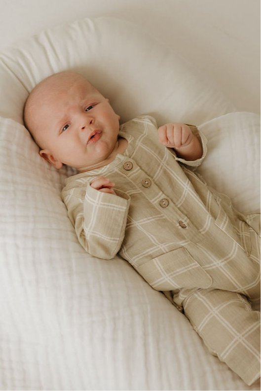 Long Sleeve Muslin Romper | Linen Grid