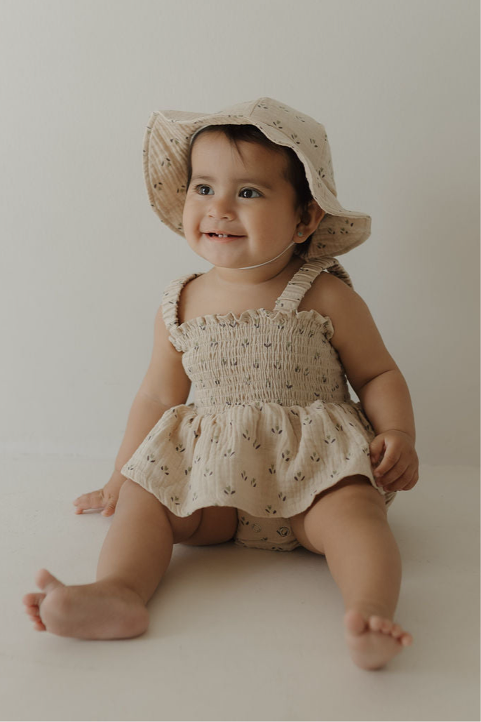 Sleeveless Muslin Romper & Hat | Flora
