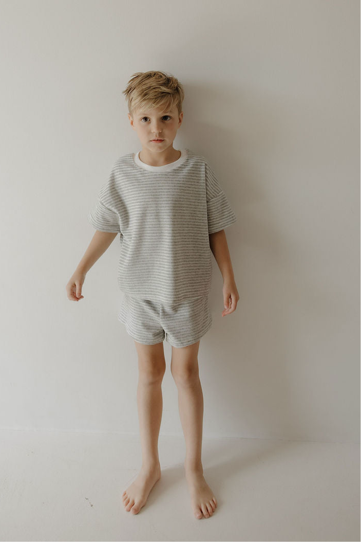 Child Terry Short Set | Grey Stripe