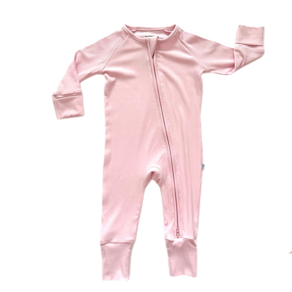 RIBBED BABY PINK ZIP UP BAMBOO JAMMIE