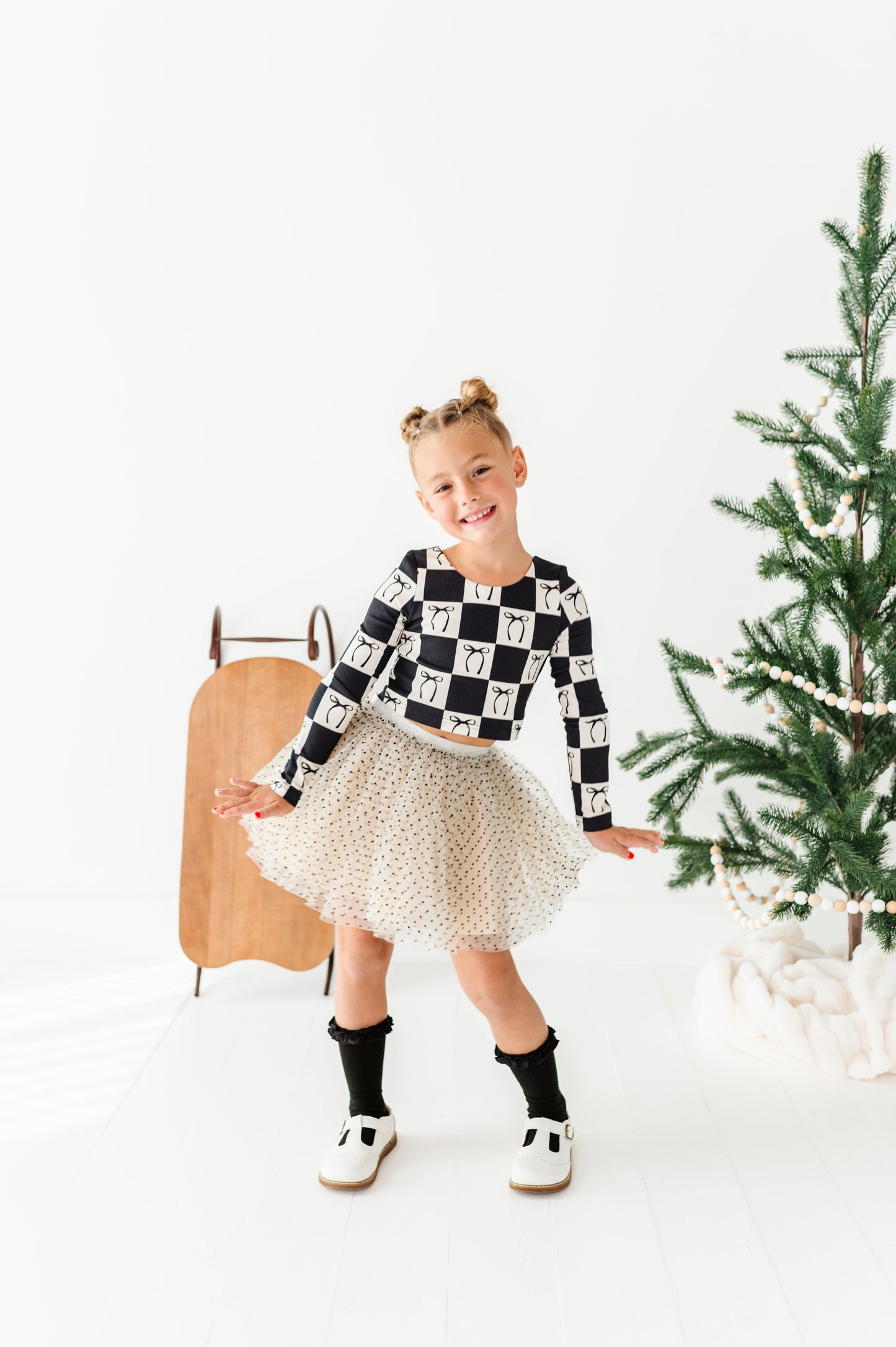 Checkered Bow | CROPPED Bow Back Long Sleeve Top