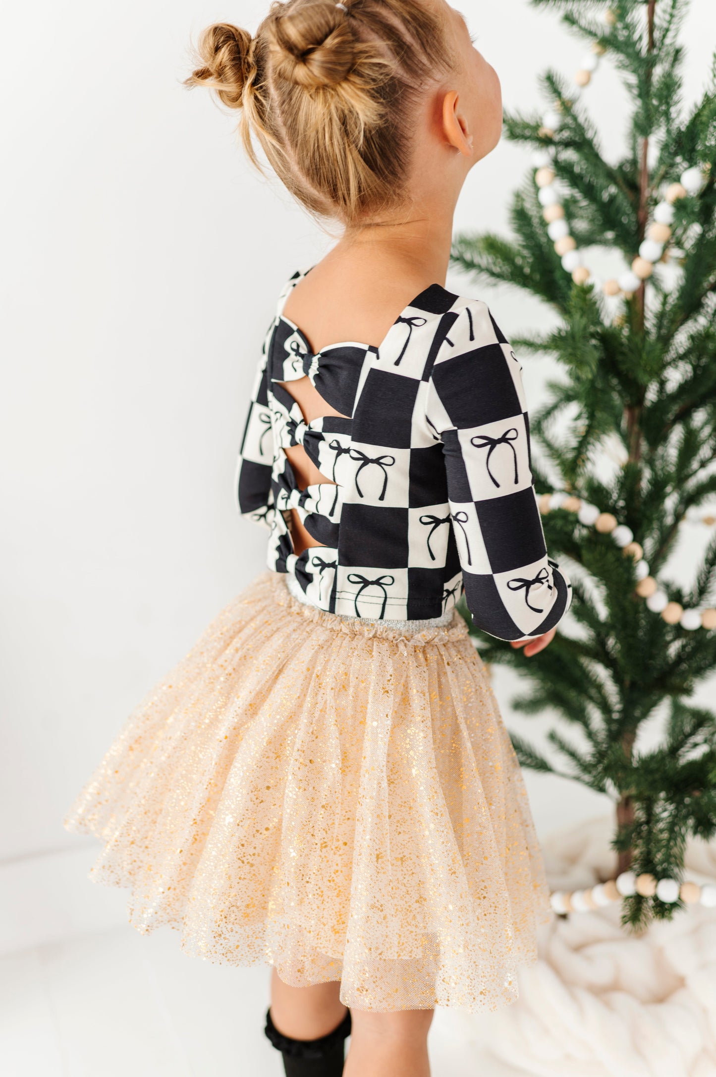 Checkered Bow | CROPPED Bow Back Long Sleeve Top