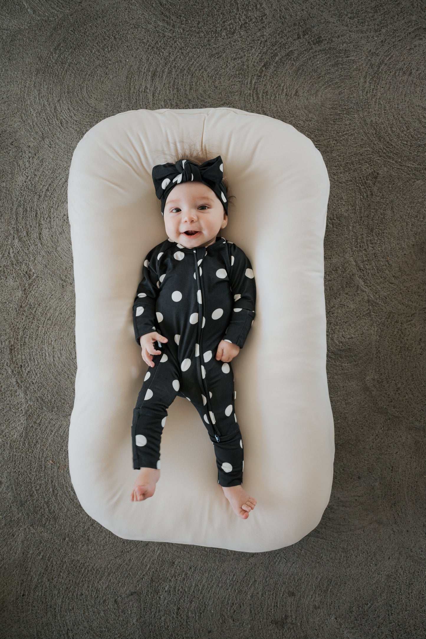 Bamboo Zip Pajamas | B&W Polka Dot
