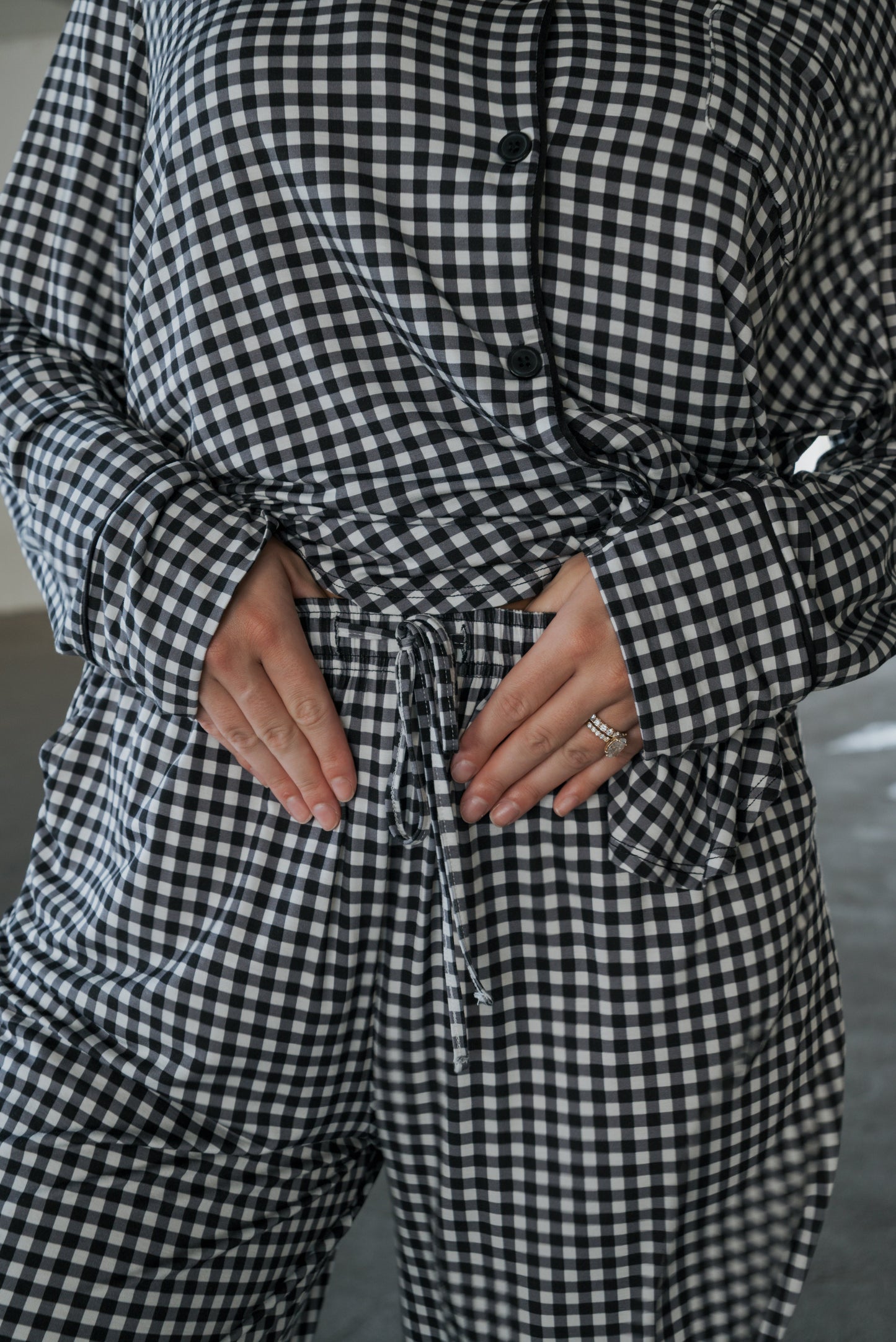 Women's Bamboo Button Up Lounge Set | Black Gingham