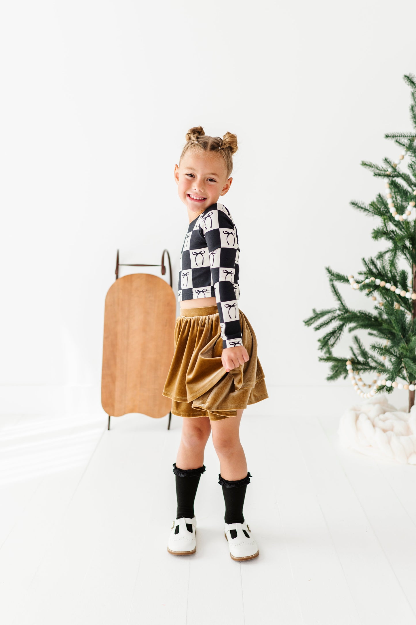 Checkered Bow | CROPPED Bow Back Long Sleeve Top