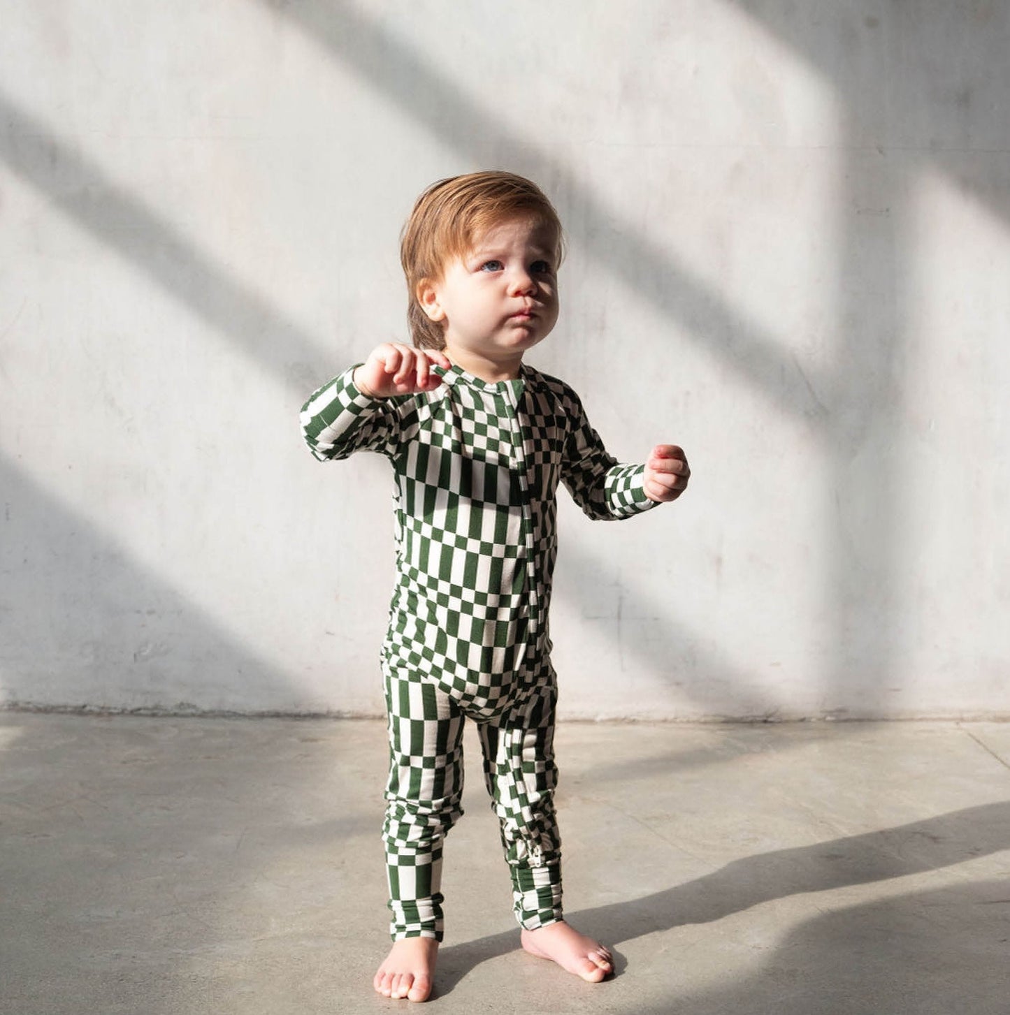 Everyday Check | Bamboo Zip Romper (Green Check)