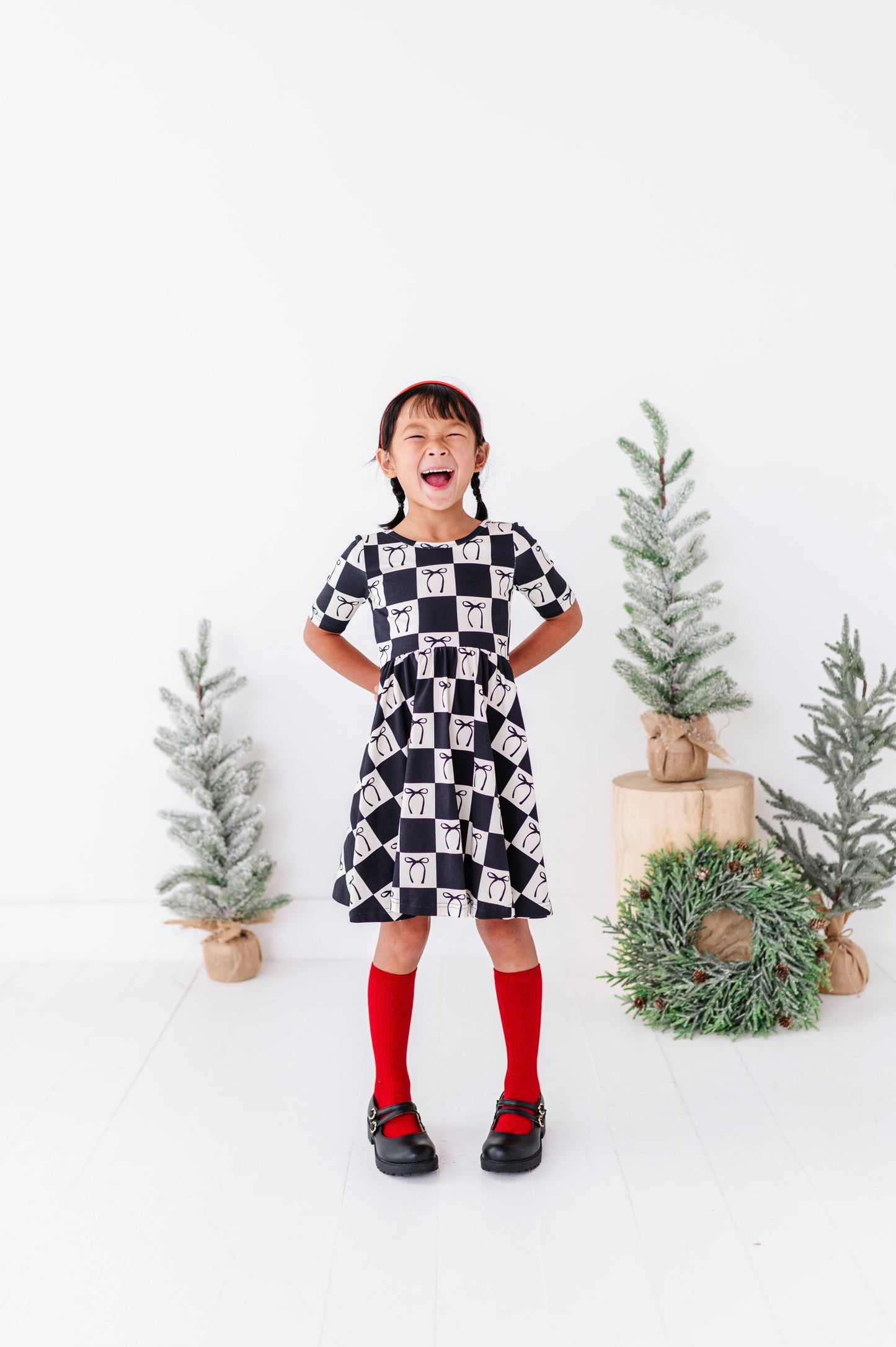 Checkered Bow | Scoop Back Dress