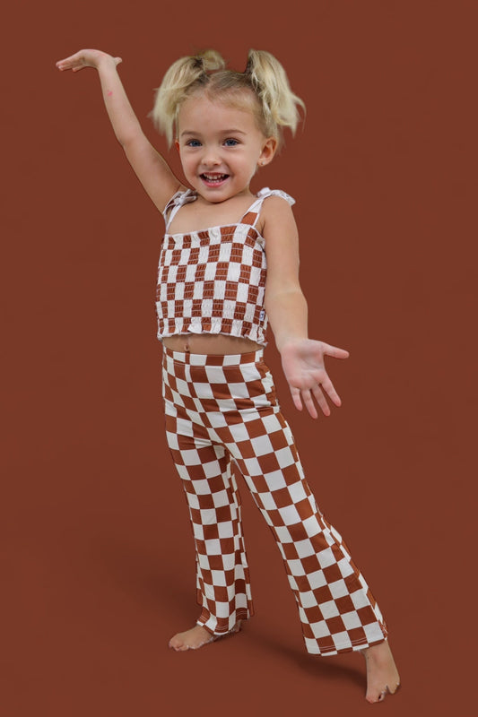 COPPER CHECKERS DREAM SMOCKED FLARE SET