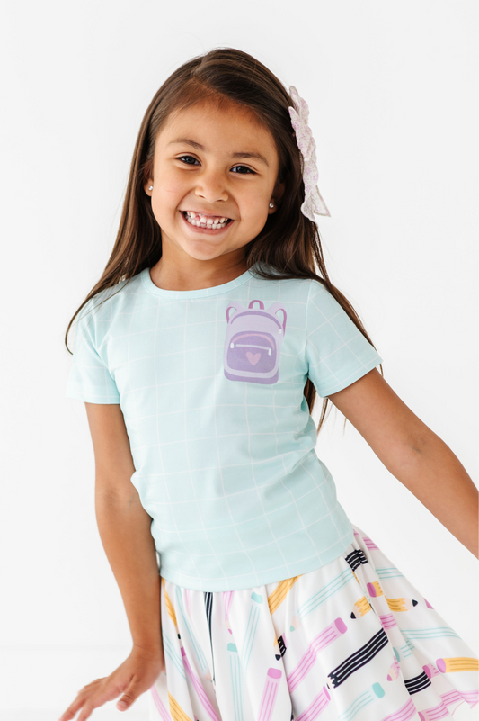 Purple Pocket Backpack Gridded Mint Tee (2T + 12yr ONLY left)