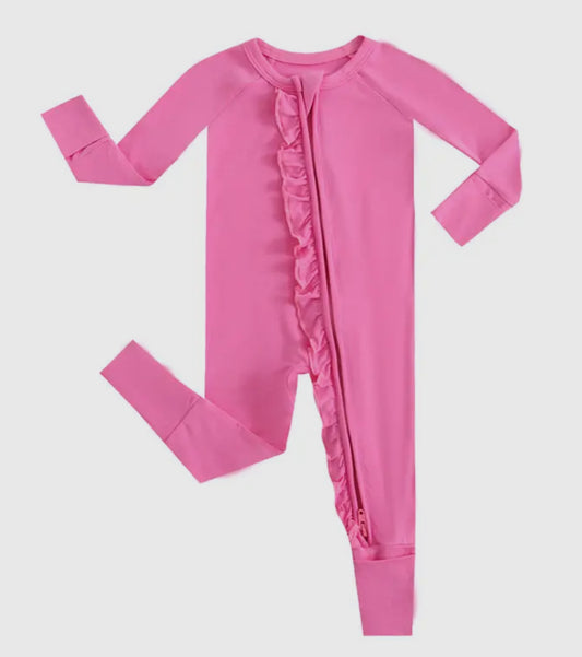 Hot Pink Ruffle NICU Friendly Bamboo Zippy