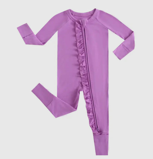 Purple Ruffle NICU Friendly Bamboo Zippy