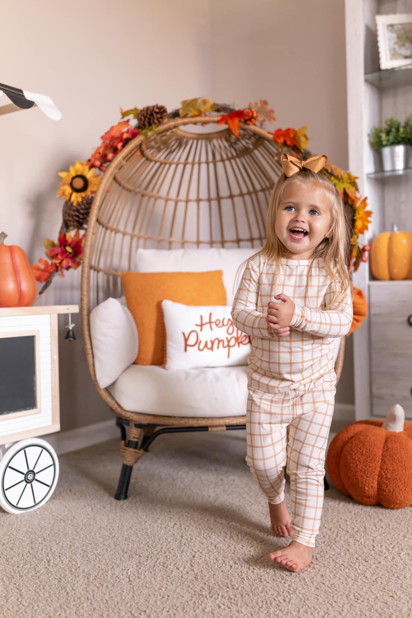 Pumpkin Plaid Bamboo Baby Pajamas - 2 Piece Set