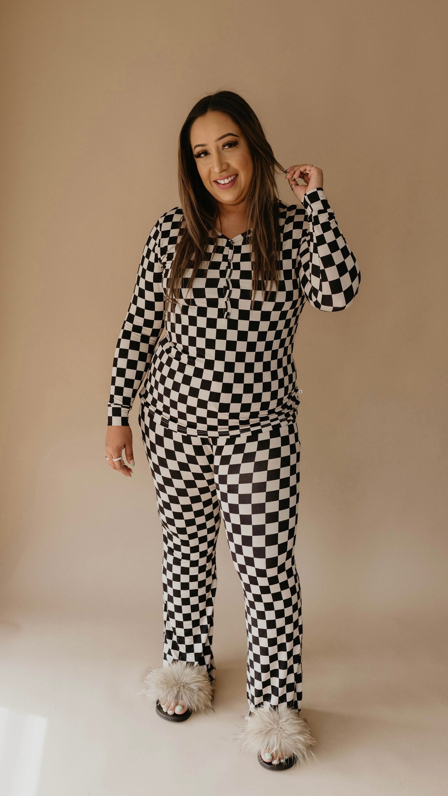 Women's Bamboo Pajamas | Black Checkerboard