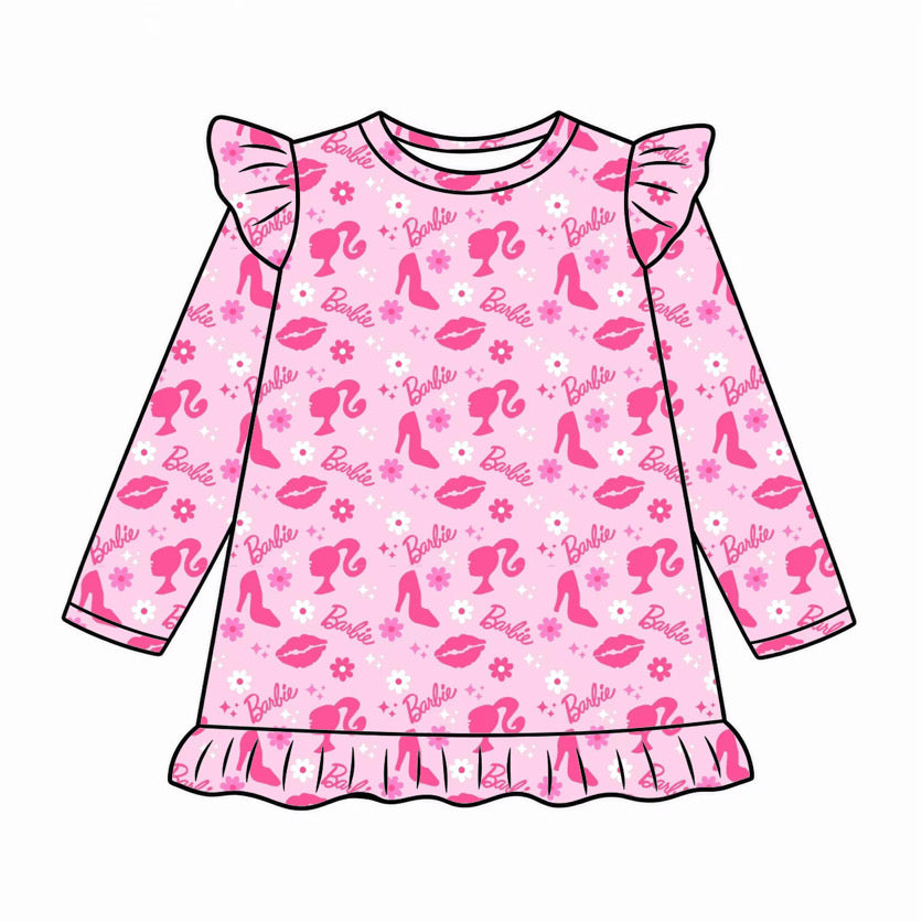 Pretty in Pink Long Sleeve Ruffle Nightgown | PREORDER