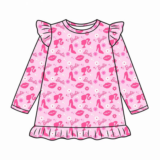 Pretty in Pink Long Sleeve Ruffle Nightgown | PREORDER