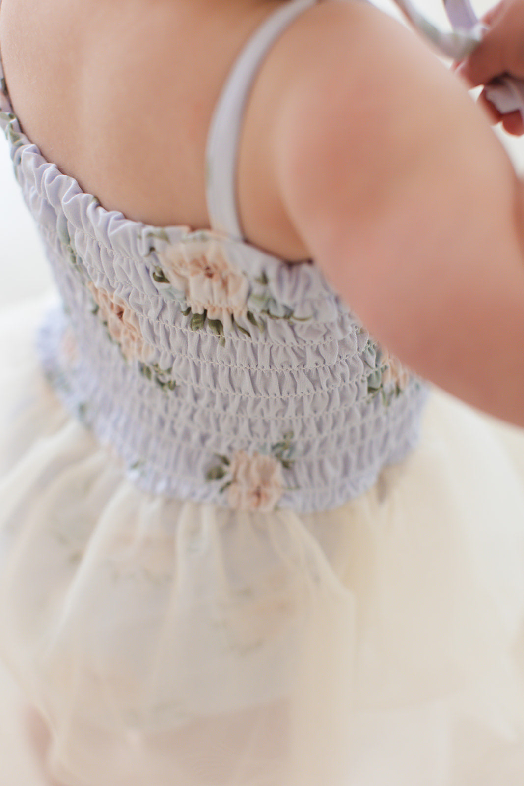 Cosette - Smocked Tulle Bodysuit Dress