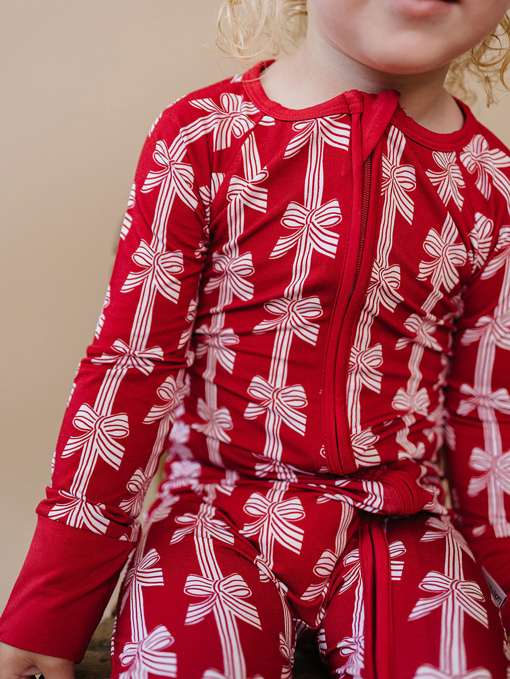 Bamboo Zip Romper | Red Bows