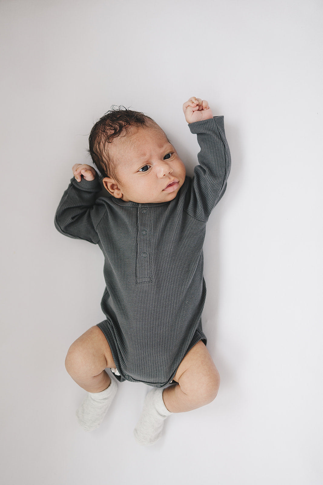 Charcoal Organic Snap Long Sleeve Ribbed Bodysuit