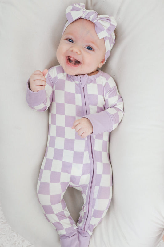 PERIWINKLE CHECKERS DREAM ROMPER