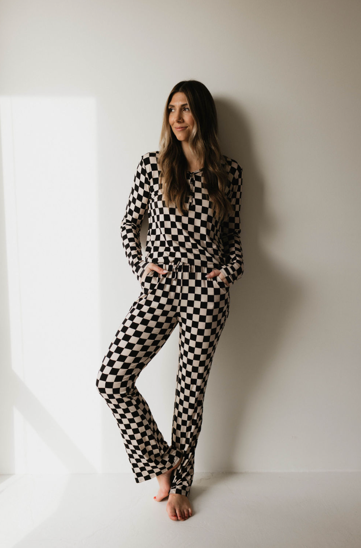 Women's Bamboo Pajamas | Black Checkerboard