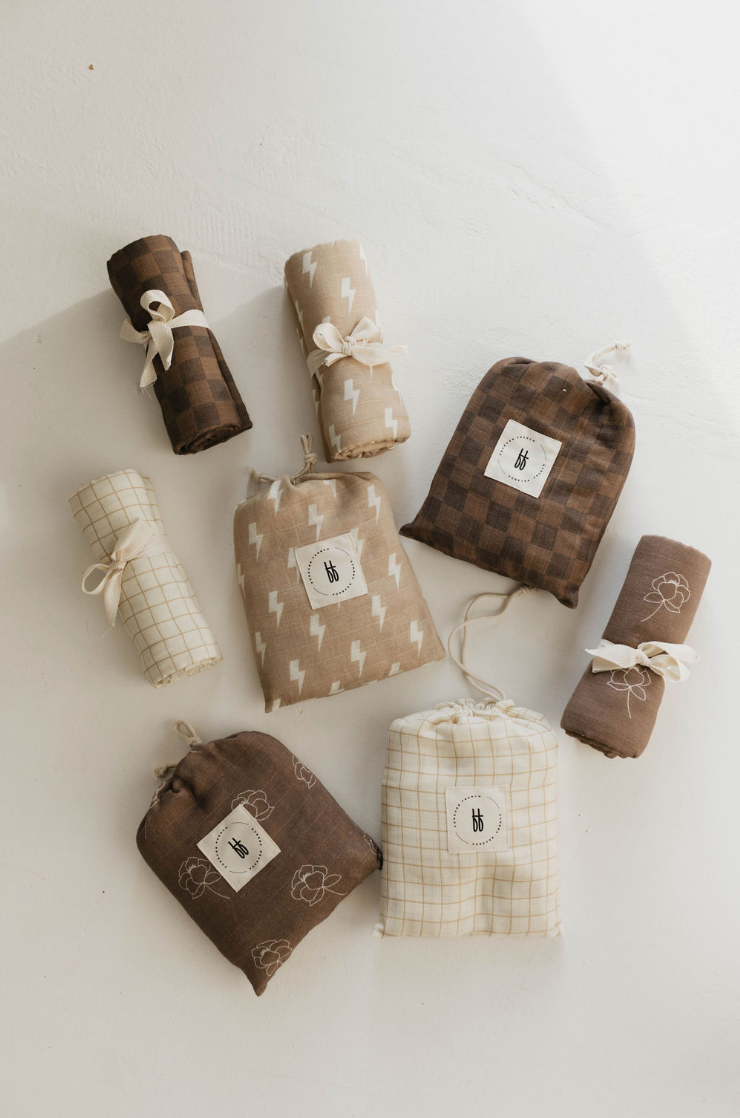 Muslin Crib Sheet | Faded Brown Checkerboard